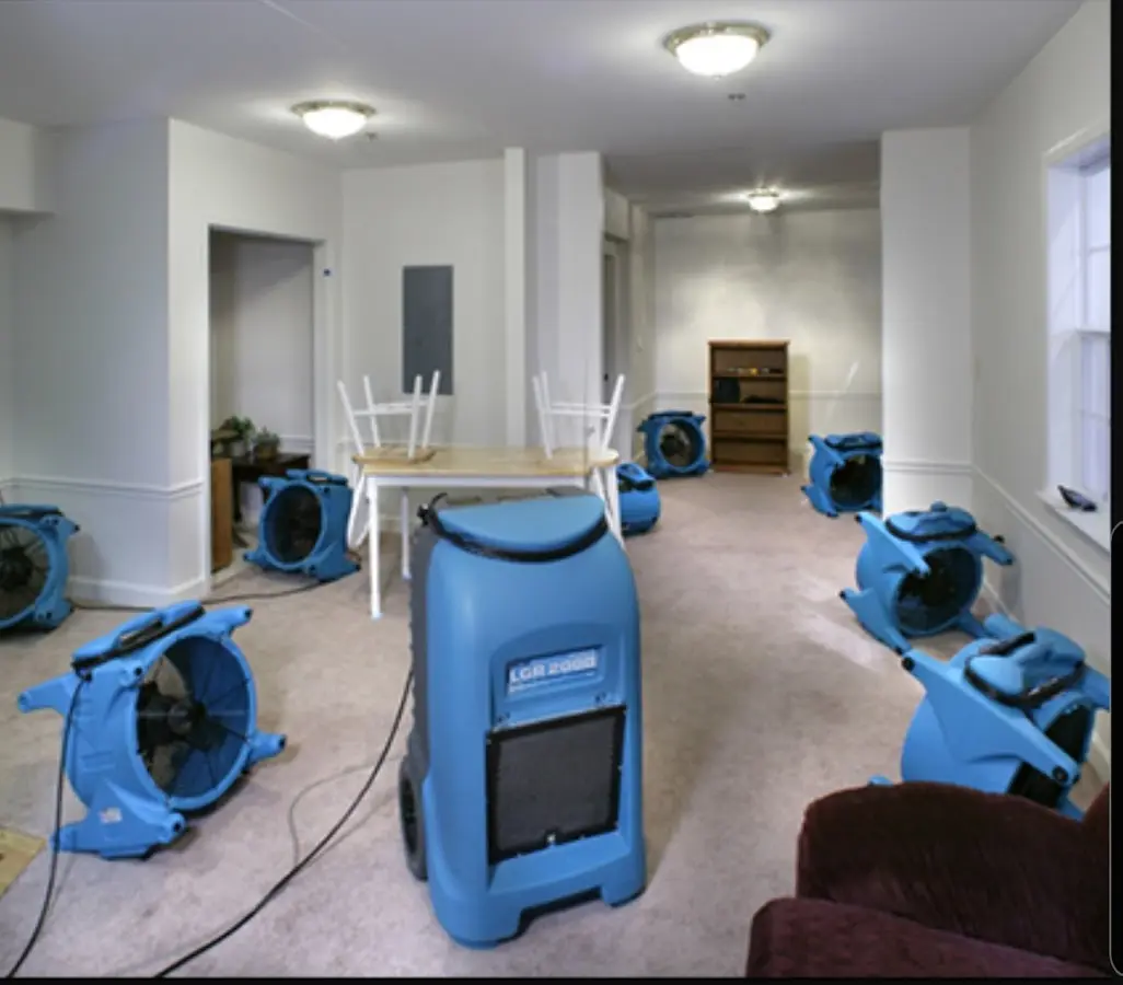 Air movers and dehumidifier setup for Water Extraction & Removal in Greenfield